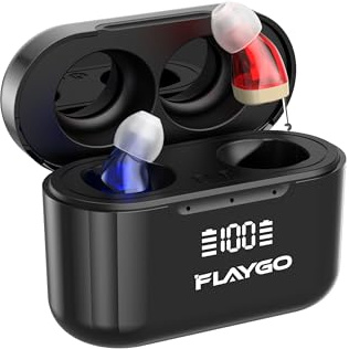 Flaygo OTC Hearing Aids for Seniors- Rechargeable, and Comfortable | Clear Sound in a Small, Discreet Design for People with Hearing Loss,16-Channel Digital AI Chips,Intelligent Noise Reduction(Red blue)