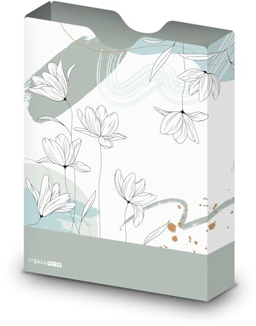 itenga Heftbox DIN A4 – Aufbewahrungsbox für Hefte & Blöcke mit Motivdruck | aus extra stabilem 0,7mm PP Kunststoff | flach geliefert faltbar | Schulbox für Mädchen & Jungen (Blumenmuster mint)