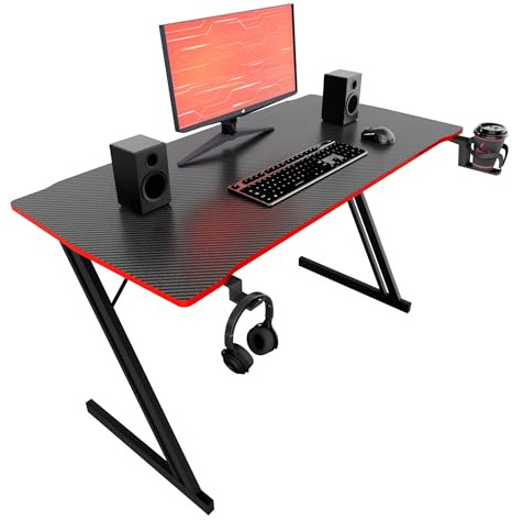 FRANKYSTAR Spector - Scrivania da Gaming Angolare 120x60x76 cm Porta Bicchiere Gancio Cuffie per Computer in MDF e Metallo Nero