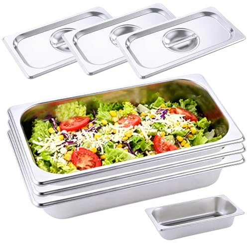 VEGOATY 3 stycken 2,4 l gastronormbehållare rostfritt stål: Silverfärgad rostfritt stål behållare med lock, mångsidig panerskålssats, Gn 1/3 behållare, för kök, fräschhet och förvaring