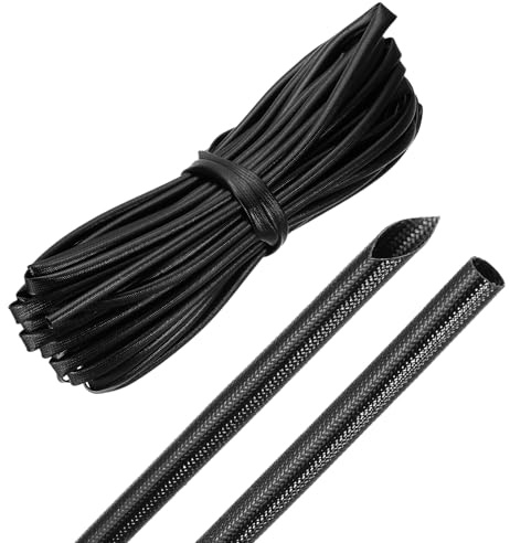 sourcing map 49ft Braided Cable Sleeve, 6mm / 1/4 ID 200C High Temperature 1500V Fiberglass Wire Insulation Cord Protector Organizer Wires Management for Motor Engine Fuel Line, Black
