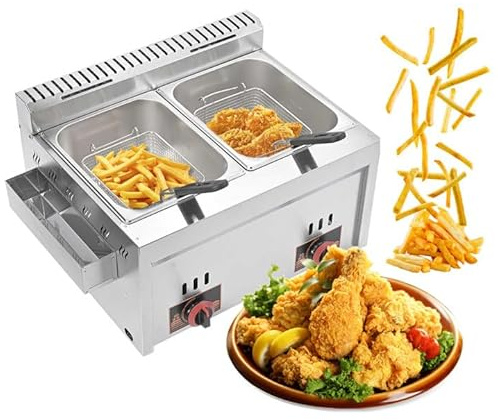 Friteuse à Gaz, Friteuse à gaz commerciale Pour Cuisine De Restaurant Commercial à Domicile, Design en Acier Inoxydable Facile à Nettoye (1)