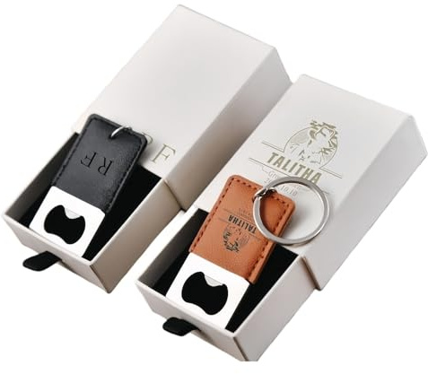 Porte-clés décapsuleur en cuir personnalisé pour homme, cadeau pour homme, décapsuleur personnalisé, cadeau de bière pour témoin d'honneur, papa, femme, barman (noir)