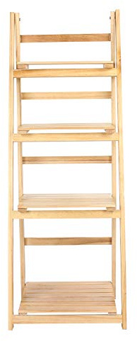 4-Tier Wooden Ladder Shelf - Folding Display Unit for Books, Plants & Decor - Versatile Storage Rack for Home, Garden & Balcony - Natural Finish