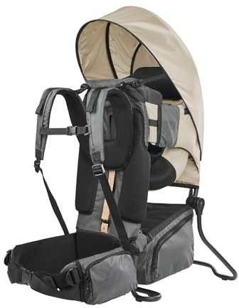 Babymoov Moov & Hike Kindertrage zum Wandern - Kraxe für Babys und Kinder bis 18kg, ergonomischer Physiohike®-Sitz, inkl. Sonnenverdeck, Isoliertasche und Staufächern, Dune
