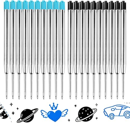 20 recharges pour stylo à bille, recharges de 1,0 mm pour stylo G2, recharges pour stylo à bille en métal de grande capacité, 1,0 mm d'épaisseur de trait, M, 10 bleues + 10 noires