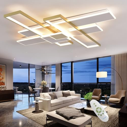 szcflaghip Groß Led Deckenleuchte Wohnzimmer, Acryl Led Deckenleuchte Dimmbar Mit Fernbedienung 3000K–6500K, Deckenlampe Led Wohnzimmer mit Augenschutz Flackerfrei für Wohnzimmer Schlafzimmer