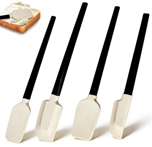 Teigschaber Silikon, 4 Stück Silikon Spatel Küche Silikonspatel mit Holzgriff Bpa Frei Klein Schaber Schmal Antihaft Silicone Spatula Set für Backen Mischen Kochen