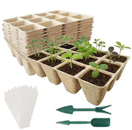 Vasi Da Vivaio | 12-Griglia Contenitore di Semina Amico delle Radici,Con Utensili Ed Etichette, Vasi In Cartone Adatti Alle Radici,Per Cura di Ortaggi e Alberi, Coltivazione, Propagazione e Giardinagg