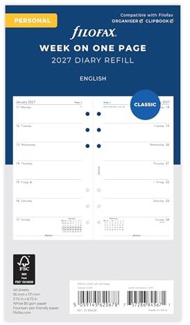 Filofax Personal Week per page English 2027 diary 27-68426