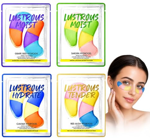 32 Paires Patch Yeux, Hydratation Anti Rides Patchs Yeux Dégonflant, avec Caviar de Poisson, Fleur de Cerisier, Raisins et Algues Rouges, Pour Diluer les Cernes et les Poches Sous