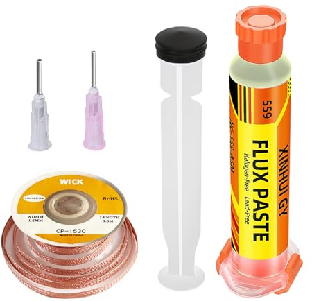 10mL Solder Flux with 3M/10ft 1.5mm Desoldering Wick Braid Suitable for Electronics, PCB, SMD and BGA Soldering