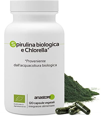 Alga Spirulina biologica & Clorella * 400 mg/120 capsule * Due alghe ricche di Vitamine * Fabbricato in Francia
