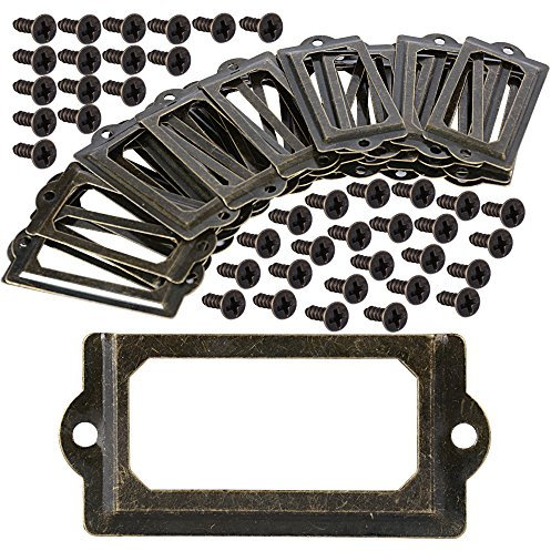 30 Stück Etikettenrahmen Label Rahmen Label Halter Etikettenhalter Schrankrahmen Kartenhalter Vintage Metall Bronze für Namensschilder Apothekerschrank Schublade Schrank oder Aktenschrank (70*33mm)