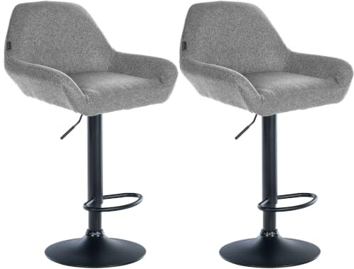 CLP 2er Set Barhocker höhenverstellbar Braga, mit Stoffbezug und Rückenlehne, Metallgestell mit Fußstütze, Thekenhocker | Farbe grau Gestell Farbe schwarz