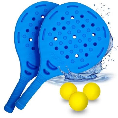 Pincho Palas de Padel Playa, Raquetas de Playa, Juega Estilo Frescobol, Pickleball, Beach Tennis, 2 Palas + 3 Pelotas EVA, Impermeable al Agua (Azul)