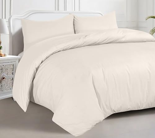 Crescent Collection Plain Duvet Cover With Pillowcase Percale Quilt Cover Bedding Set (Cream, Double)