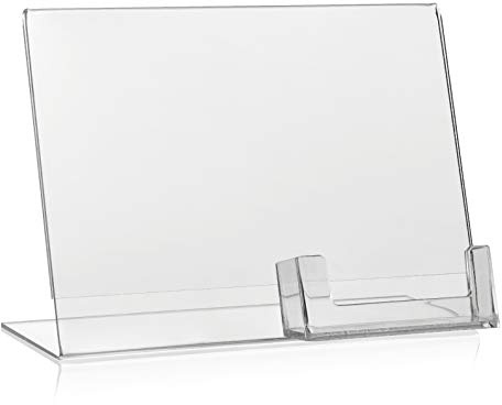 VITAdisplays 2 Stück DIN A5 Werbeaufsteller, L-Ständer, L-Aufsteller im Querformat mit extra Visitenkartenhalter als Tischaufsteller aus Original PLEXIGLAS