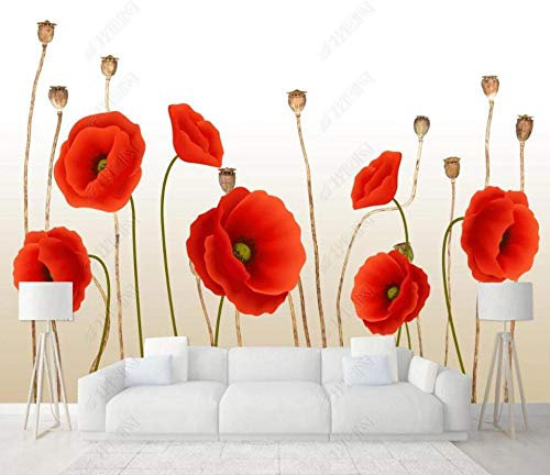 ZXCHEE Papier Peint Panoramique Coquelicots Rouges Simples 250x175cm Papier Peint Intissé 3D Tapisserie Poster Decoration Murale Chambre Salon