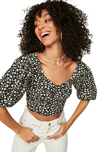 Trendyol Dam dam normal standard fyrkantig krage stickad blus skjorta, svart, XS, Svart, XS