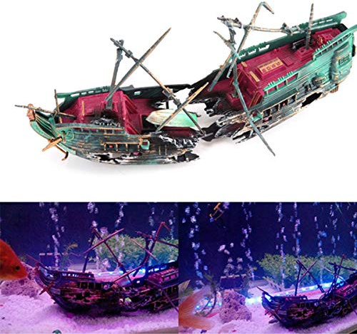 SH-RuiDu Aquarium-Schiffswrack-Dekoration, realistisches Wrack-Design, Unterwasser-Dekoration mit luftpumpenbetriebenen Blasen, Aktion, versunkenes Schiff, Ornament für Aquarien (24 x 6 x 10,5 cm)