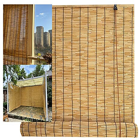 Retro Carbonization Rollo Bambus,Natural Schilf Vorhang Sichtschutz Rolladen Lichtfilterung Sonnenschutz WäRmedäMmung Roman Jalousien,FüR Fenster Und TüRen In Natur 115x220cm/45.3x86.6in