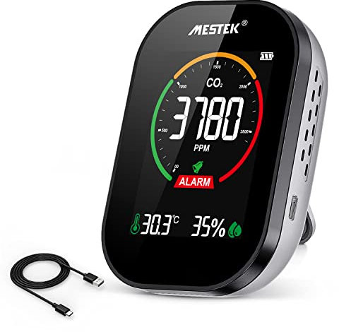 CO2 Detector Carbon Dioxide Detector CO2 Monitor MESTEK Indoor Air Quality Tester 400-5000PPM Temperature Humidity Digital Meter NDIR Sensor Sound Screen Alarm LCD Portable for Home Bedroom Office Car