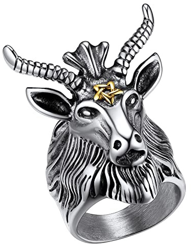 FaithHeart män pojkar baphomet gethuvud ring, punk getskalle sigillring fingerring, personlig gotisk sataniskt får get huvud ring för födelsedag fars dag alla hjärtans dag, 69(22), Rostfritt stål