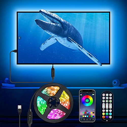 Daymeet TV LED Hintergrundbeleuchtung, 5M USB TV LED Streifen Fernseher für 55 bis 85 Zoll TV PC Monitor LED Strip, RGB Musik Sync Steuerbar via App led fernseher beleuchtung für Room, Küche, Party