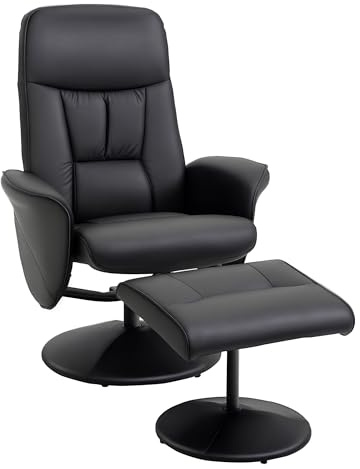 HOMCOM Fauteuil Relax avec Repose-Pied Fauteuil de Relaxation Relaxant pivotant 360° et Dossier inclinable pour TV supportant jusqu'à 120 Kg revêtement synthétique métal Noir