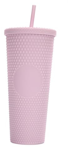 LUCHONG Gobelet à Eau de Grande capacité de 710 ML/24 OZ gobelet en Plastique réutilisable entièrement clouté Mat avec Paille à Couvercle Anti-Fuite à Large Ouverture