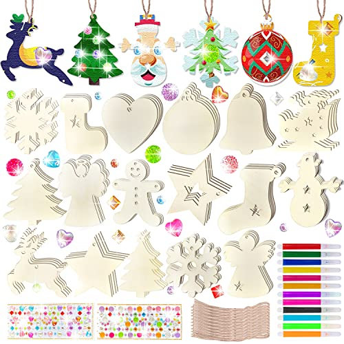 MEISHANG Adornos Arbol Navidad Madera,Decoración Arbol de Navidad Colgante de Madera-Con Cordón-Manualidades de Navidad,Adornos Navideños Adecuado para Cajas de Regalo Decorativas,árboles de Navidad