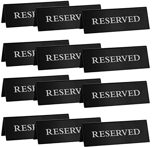 Erthree Reserviertes Tischschild aus Acryl, 12 Stück, reservierte Schilder für Hochzeiten, doppelseitig, Tischplatte, Zelttyp, Schild für Hochzeit, Party, Zeremonie, Restaurant, Bankette (schwarz)
