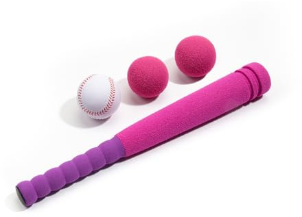 Lemito [MINI Size] 16 Foam Kids Sports Baseball Bat Set+ 3 Soft Balls + Storage Bag Included, Gift Toy for Girl Daughter Toddlers 3 Years Old Hitting Indoor Outdoor Playing, Pink