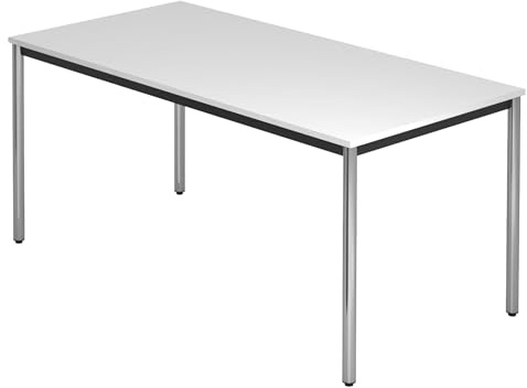 bümö Multifunktionstisch weiß, Tisch 160 x 80 cm, Tischfuß verchromt - einfacher Tisch, Besprechungstisch System D-Serie, Konferenztisch, Meetingtisch, Mehrzwecktisch, Pausentisch