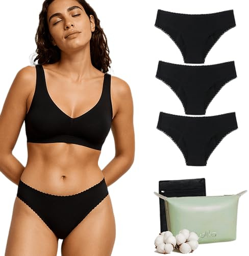Lolita® Culotte Mestruale Set da 3 - Protezione Igienica Lavabile con 4 Strati Assorbenti - Equivalente a 2 Assorbenti - Slip Mestruale Confortevole per Flussi Leggeri a Moderati