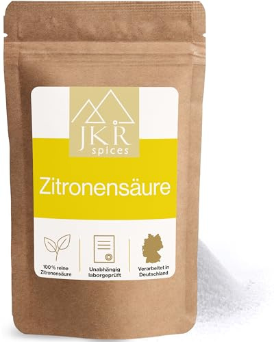 JKR Spices® 450 g de ácido cítrico en polvo de calidad alimentaria E330 | ácido cítrico como acidulante y conservante para cocinar y hornear | como descalcificador o limpiador general