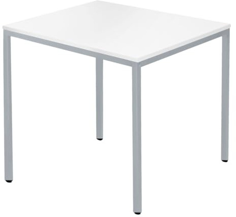 SCHÄFER SHOP Pure Schreibtisch, Quadratrohrfuß Arbeitstisch, B 80 x T 80 x H 72 cm, Bürotisch mit Tischplatte, Mehrzwecktisch quadratisch in weiß/Gestell in weißaluminium