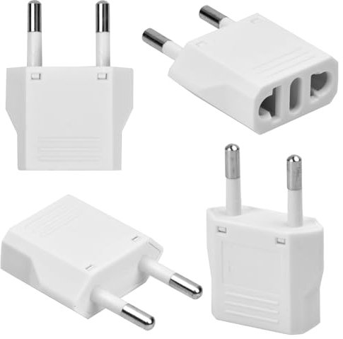4 Piezas Adaptador Enchufe Americano a Europeo, Adaptador de Conversor Español a EE. UU, Adaptadores De Viaje Universal, Plug Adaptor a 2-Pin USA para Europa/USA/US/Canadá/México (US to EU, Blanco)