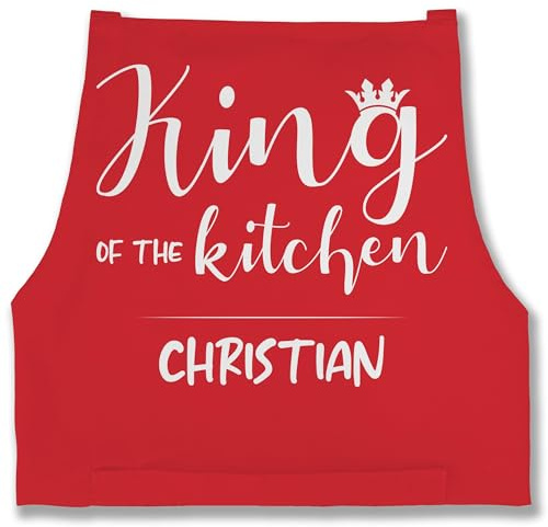 Geschenk mit Namen personalisiert by Shirtracer - Schürze - Kochschürze Herren Männer - King of the Kitchen mit Name I Geschenk Kochen I Geschenk für Köche