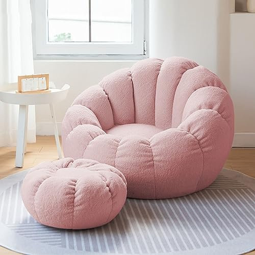 DESHVA Sitzsack Sofabezug, Ultraweicher Teddy Stoff Sessel, Lazy Lounger Hohe Rückenlehne Sitzsack Aufbewahrung Stuhlbezug Sack (kein Füllstoff),Rosa