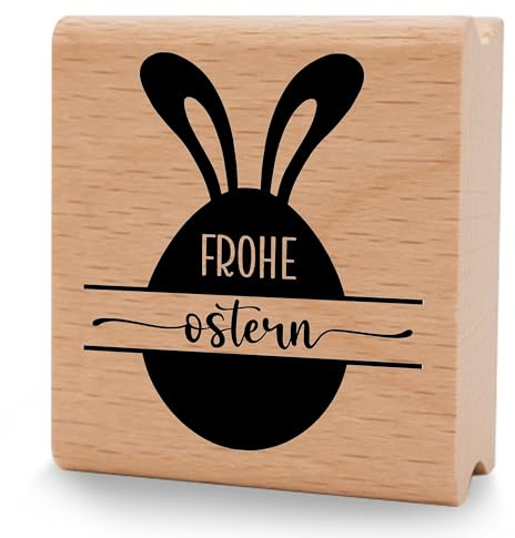 NEWSTAMPS Stempel Frohe Ostern 06 Motivstempel groß aus Holz & Gummi zum Karten und Geschenke basteln, Holzstempel für Osterkarte, Grußkarte, Scrapbook, Textilstempel, Deko, Kinder