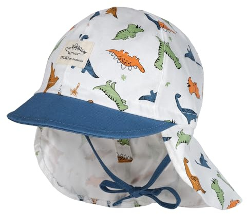maximo Dinos Kindercap mit Nackenschutz Cap Basecap Sonnencap Sommercap Kinder - Schirm, Kinnband Frühling-Sommer Sommer - 53 cm weiß-blau
