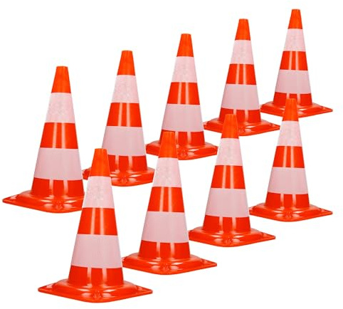 ECD Germany 9 Pièces Cônes de Signalisation 47 cm, Orange-Blanc, Pylône de Chantier avec 2 Bandes Réfléchissantes, Plot de Circulation Empilable et Flexible, Balise de Marquage Routier de Sécurité