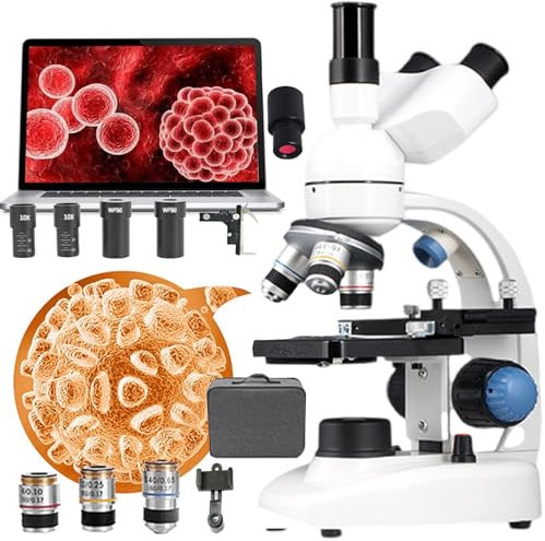 Microscopio Da Laboratorio Composto Trinoculare A Led 40x-70000x Con Tavolino Meccanico + Oculare Elettronico, Microscopi Biologici Per Acquacoltura/Istruzione/Chimica/Industria Medica,White