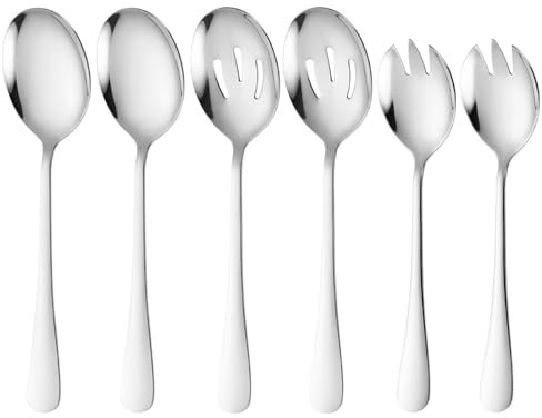 Set di 6 cucchiai da portata, insalata, colino da servizio, in acciaio inox, set di stoviglie da dessert, cucchiaio da cucina in acciaio inox