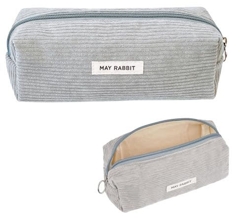 Feliciay Mäppchen Cord-Stoff,Federmäppchen Aesthetic aus Kord, Große Speicherkapazität Federmäppchen, Kleine Make Up Tasche, Stiftetasche,Geeignet für Schulen, Büros,Reisen(Asche)