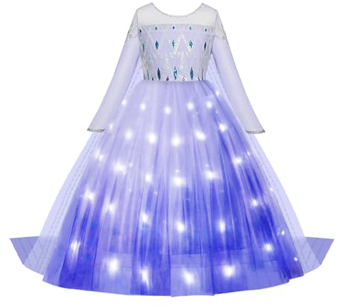 COYBTO Robe Princesse Fille, LED Deguisement Princesse avec Perruque Lumineuse Couronne Ensemble, Déguisement Princesses, Robe de Princesses pour Carnaval Cosplay