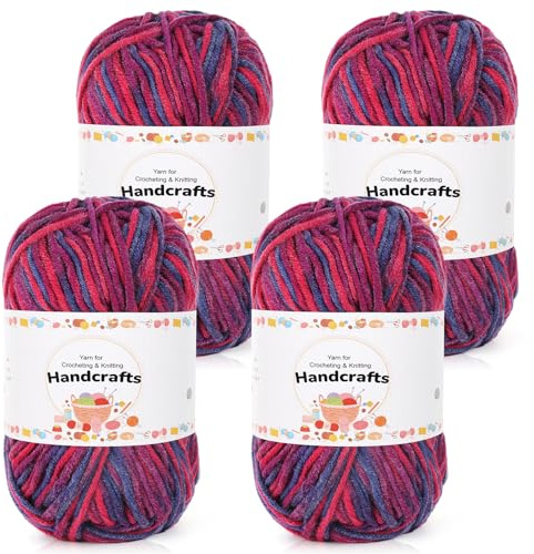 Aeelike 200g(4x50g) Wolle mit Farbverlauf zum Häkeln Handstrickgarn, 5Ply Baumwolle zum Stricken Häkelgarn, Weich Acryl-Strickgarn Bunte, Acrylwolle Baumwollgarn für Häkeln und Kunsthandwerk, Rot Blau