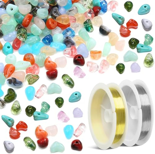 Prmape 21 Colori 500pcs Perline Irregolari Pietre, 6-8mm Perle di Pietra Naturale per Braccialetti Chip Irregolari Perline di Pietra Naturale con 2 Rotolo di Filo di Rame per Gioielli Fai da Te